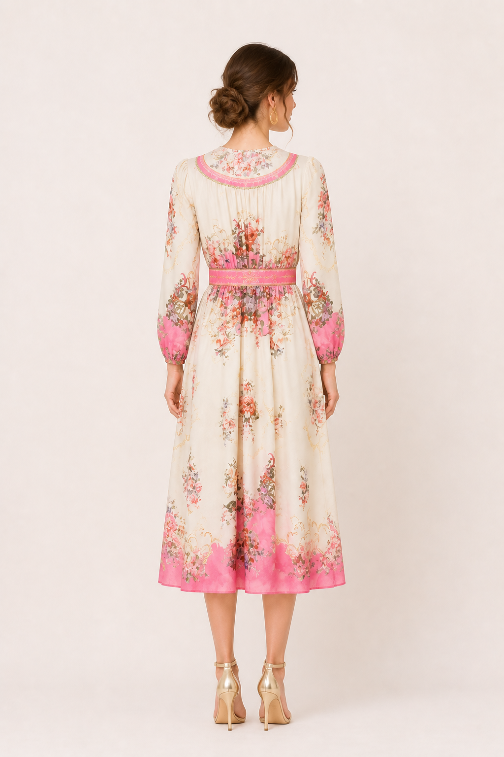 Dames midi-jurk lange mouw bloemenprint slim fit - Brenda
