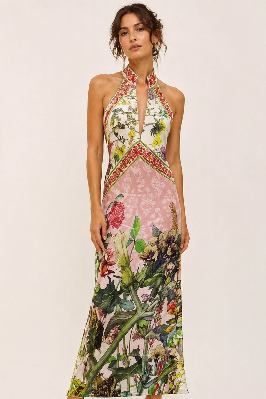 Lange halterjurk met bloemensplit - Valery