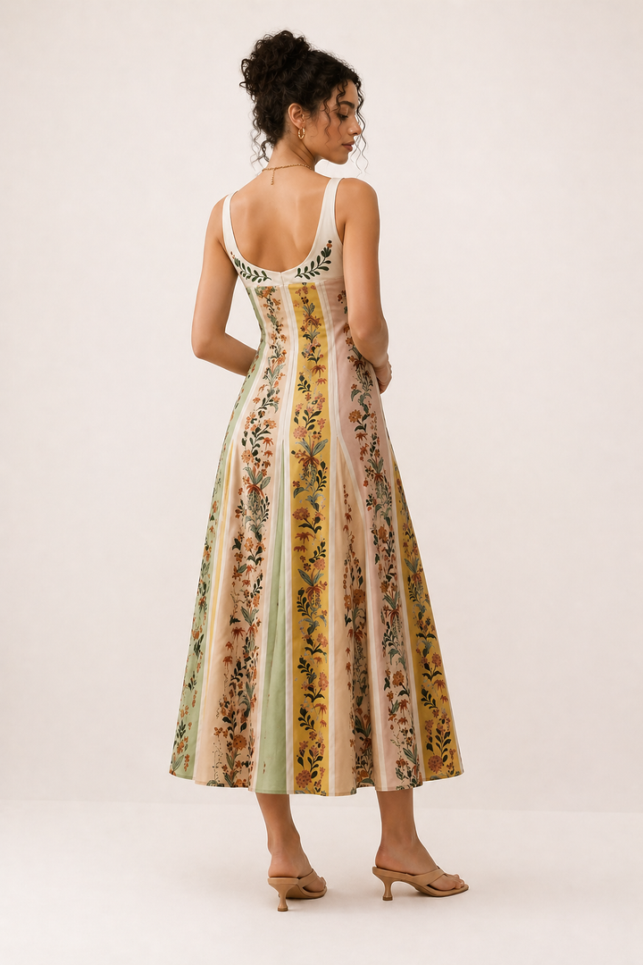 Dames midi-jurk met bandjes bloemenprint zomer slim fit - Lorena