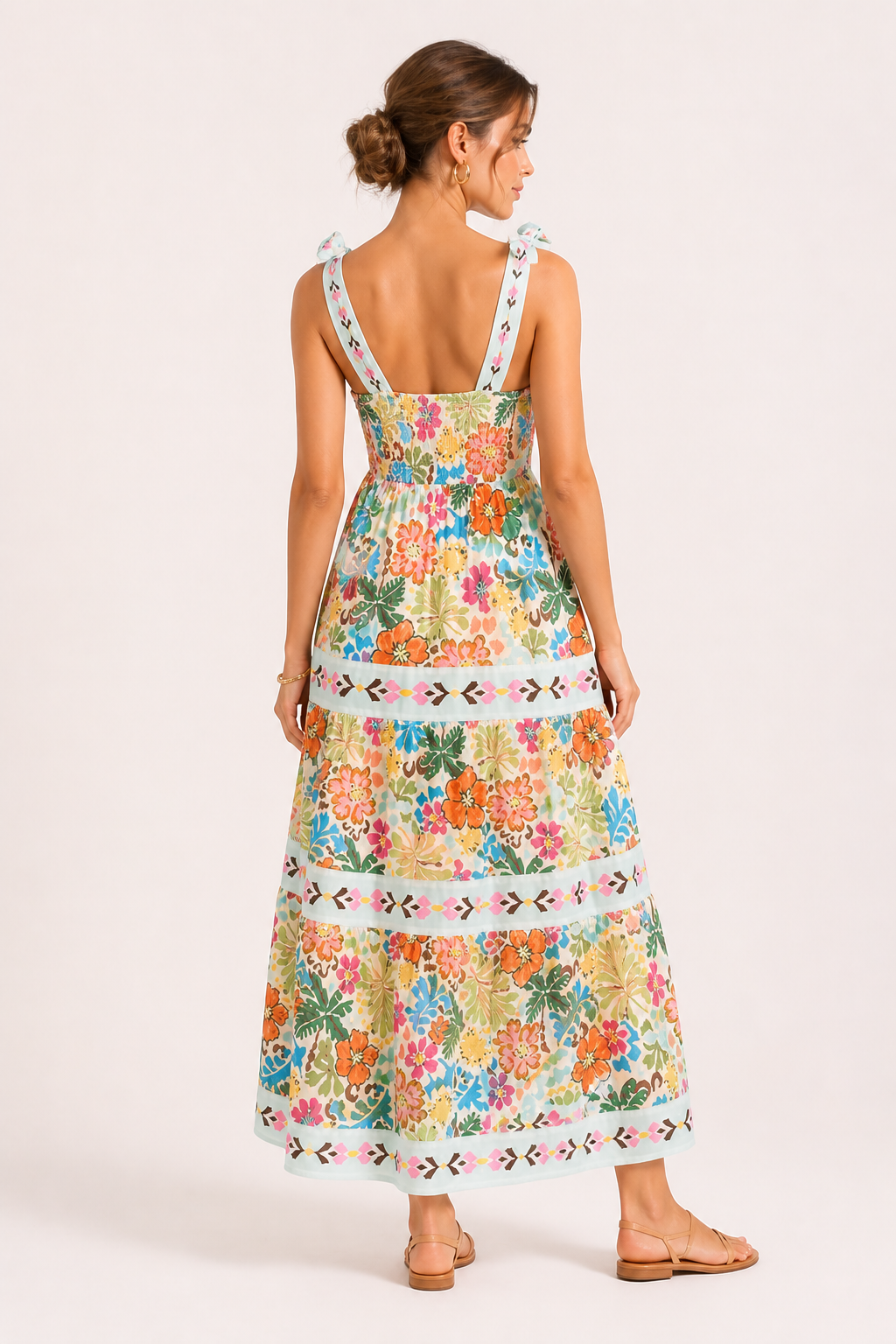 Dames midi-jurk met zomerbandjes met bloemenprint - Estela