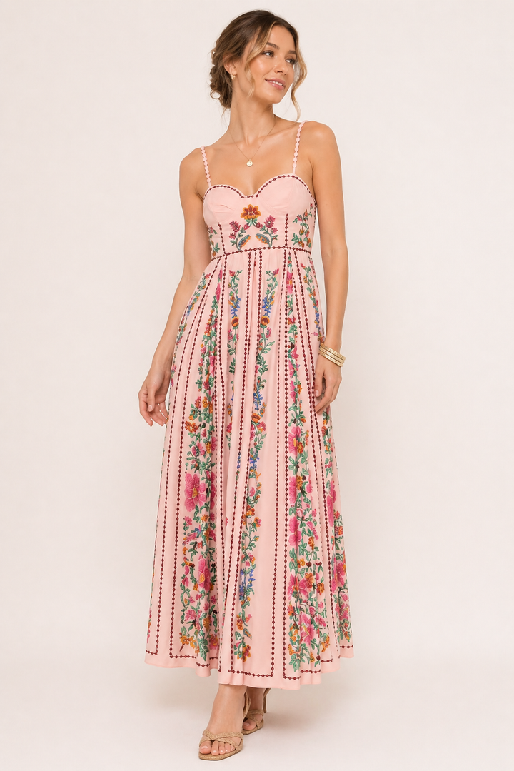 Lange strapless zomerjurk met bloemenprint - Nadine