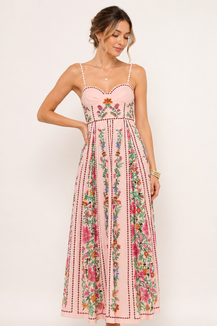 Lange strapless zomerjurk met bloemenprint - Nadine