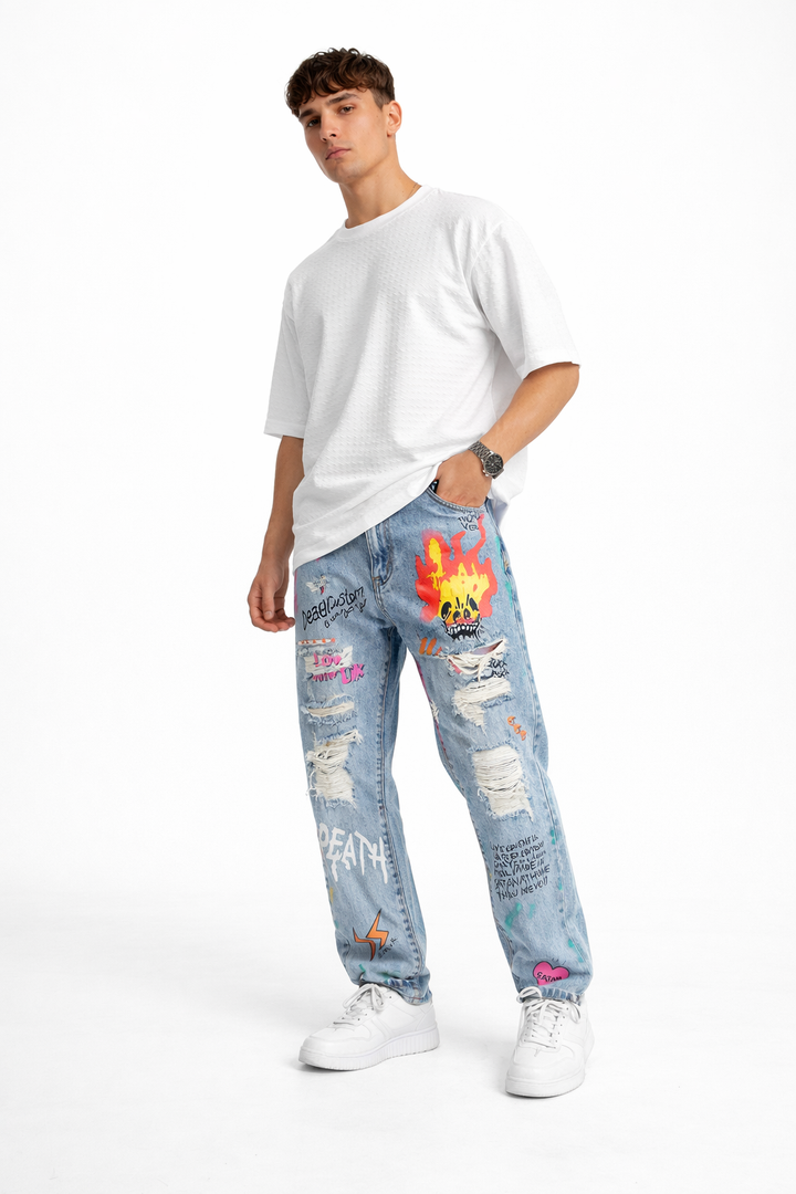 Jeans met grafische print - Sindre