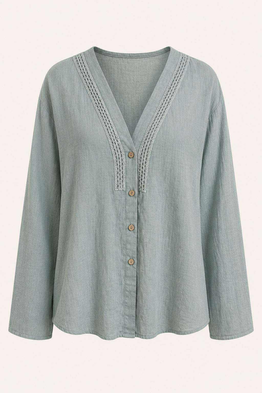 Linnen damesblouse met lange mouwen en V-hals - Kamila