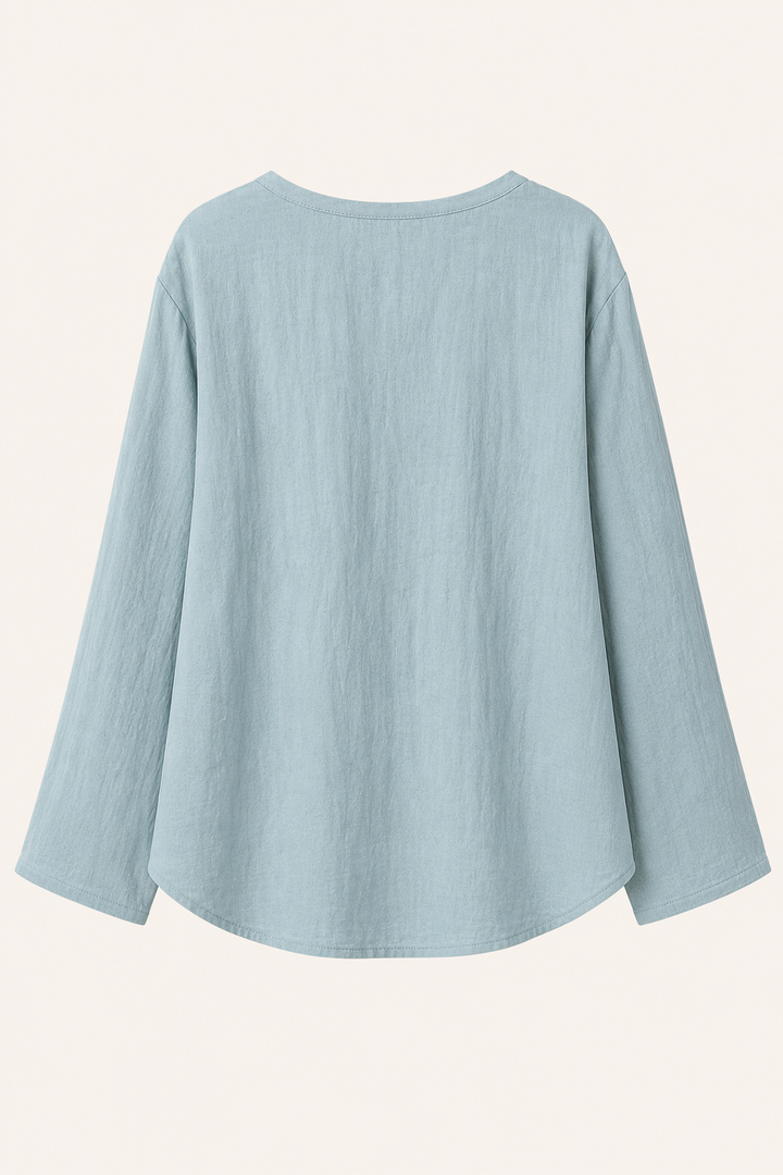 Linnen damesblouse met lange mouwen en V-hals - Kamila