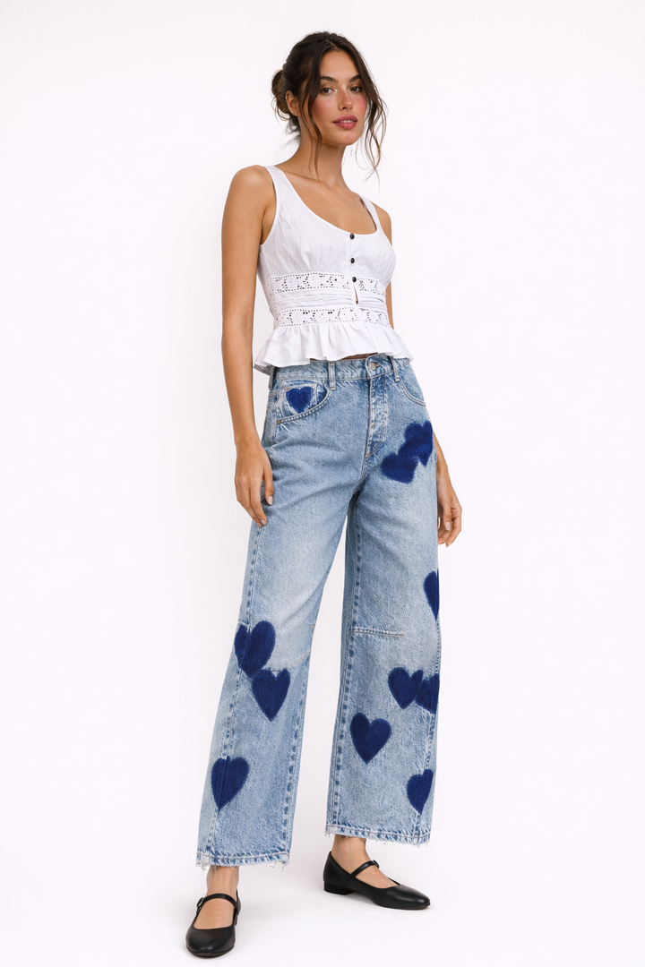 Dames skinny jeans met hartjesprint in het midden - Margaret