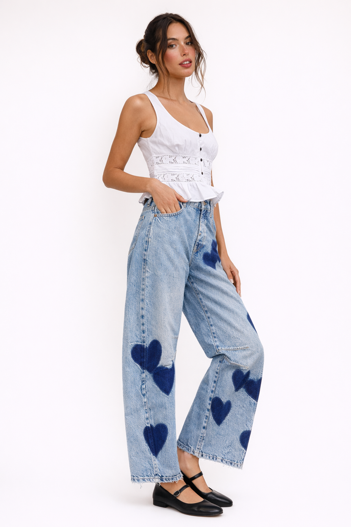 Dames skinny jeans met hartjesprint in het midden - Margaret