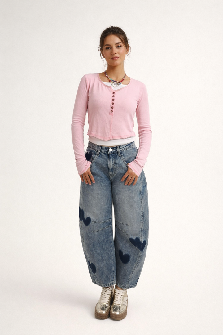 Denim broek met hartjes voor dames - Elodie