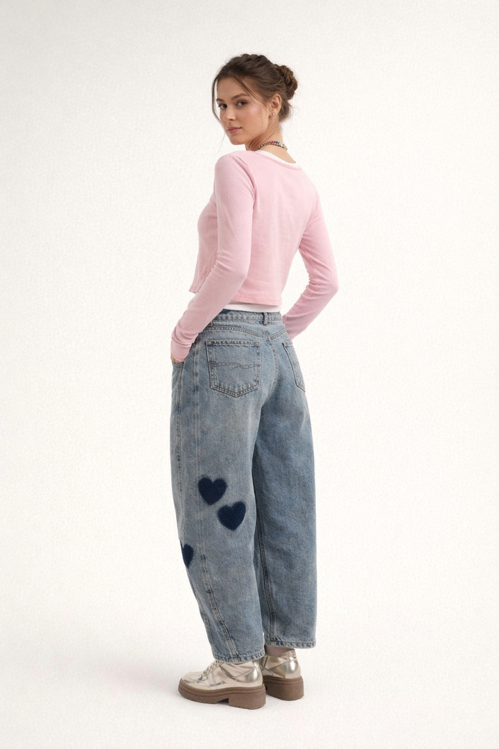 Denim broek met hartjes voor dames - Elodie