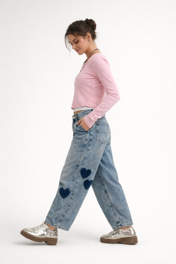 Denim broek met hartjes voor dames - Elodie