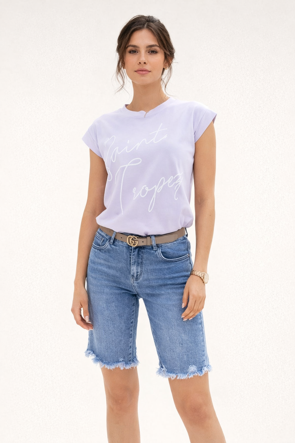 Dames denim shorts met rafelige rand - Klary