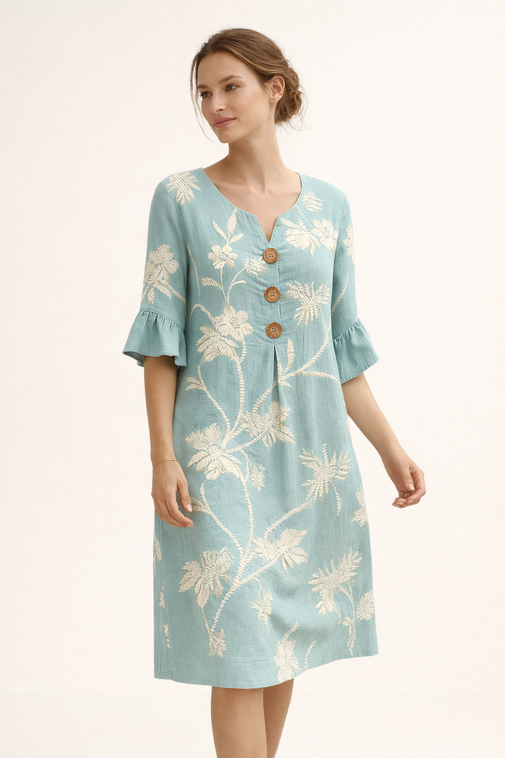 Gebloemde midi-jurk met knopen voor dames - Lucia