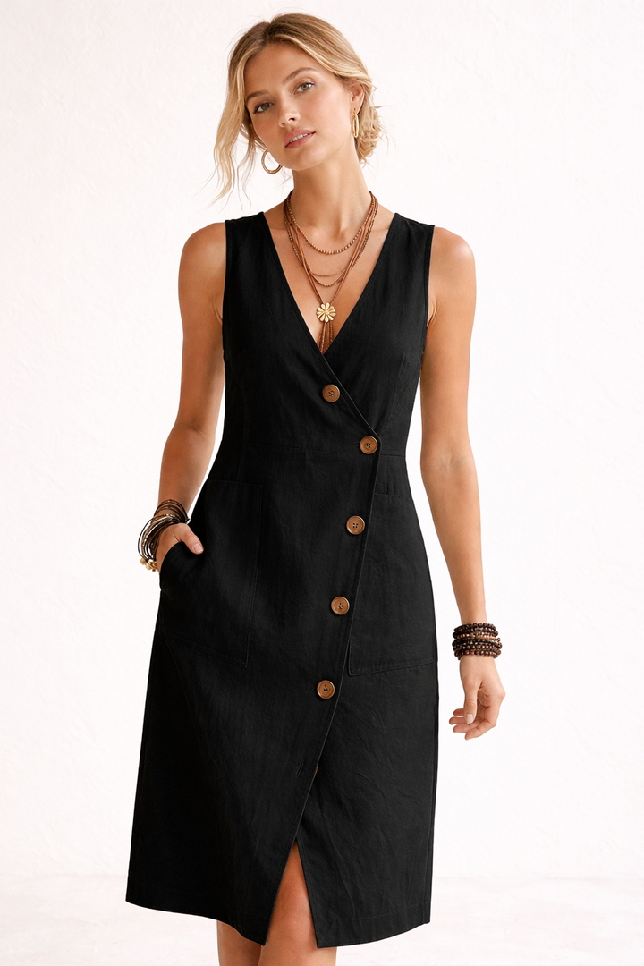 Geknoopte midi cross-over jurk met V-hals voor dames - Adelina