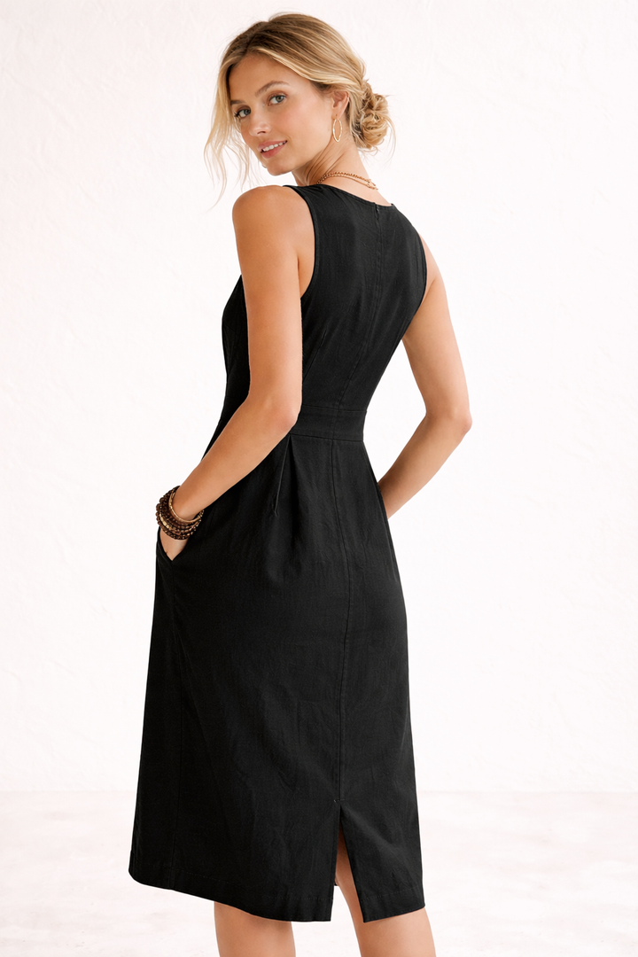 Geknoopte midi cross-over jurk met V-hals voor dames - Adelina