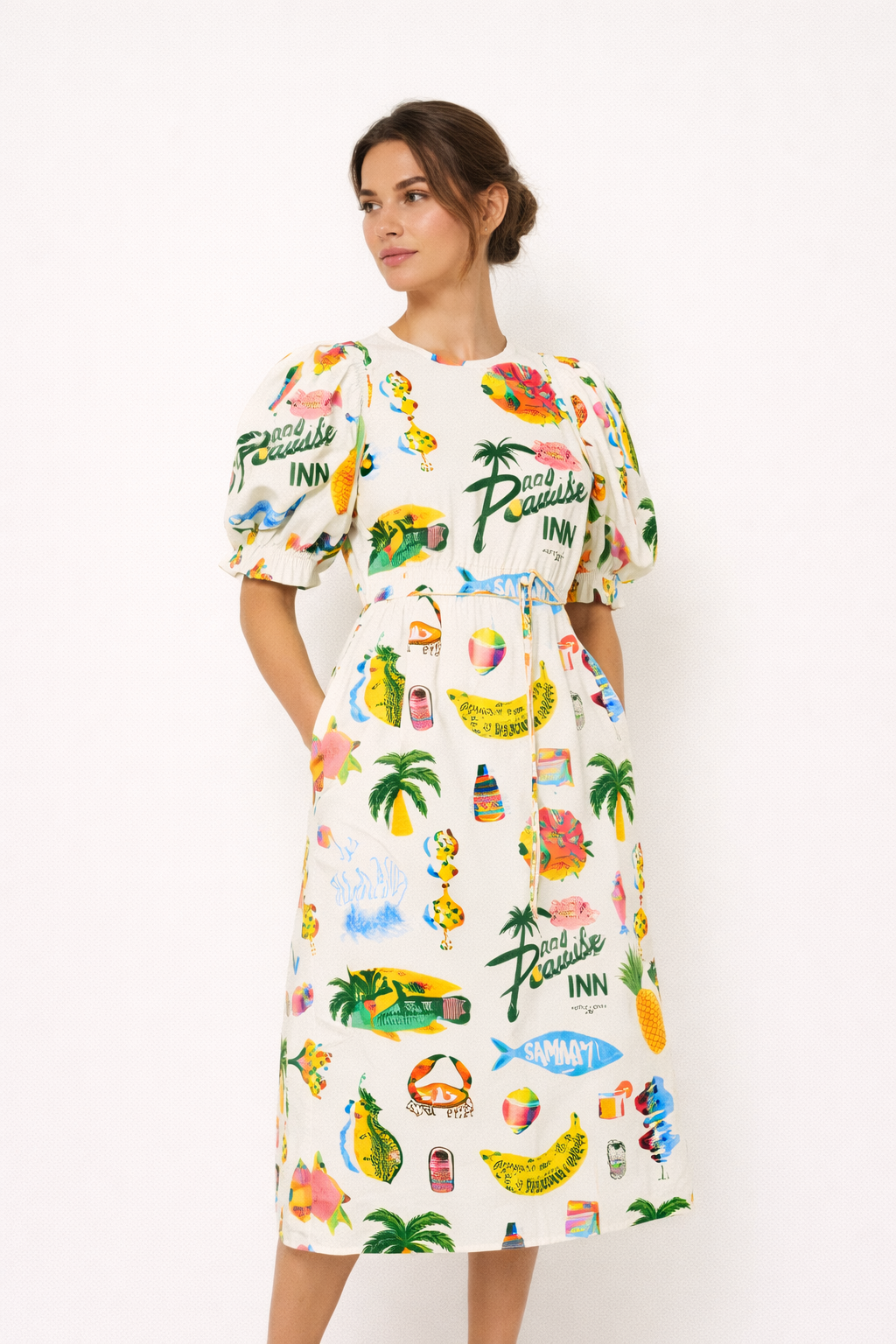 Damesjurk met pofmouwprint zomerstijl casual comfortabel - Stella