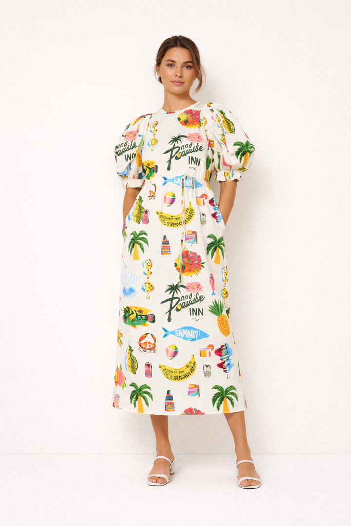 Damesjurk met pofmouwprint zomerstijl casual comfortabel - Stella