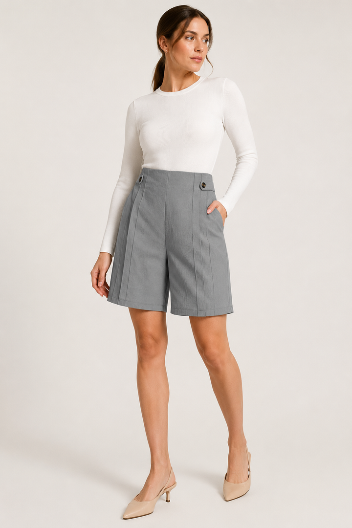 Dames short met hoge taille en knopen opzij - Maren