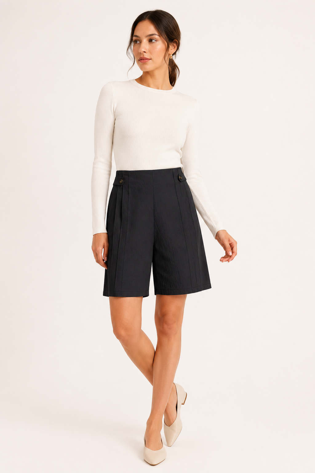 Dames short met hoge taille en knopen opzij - Maren