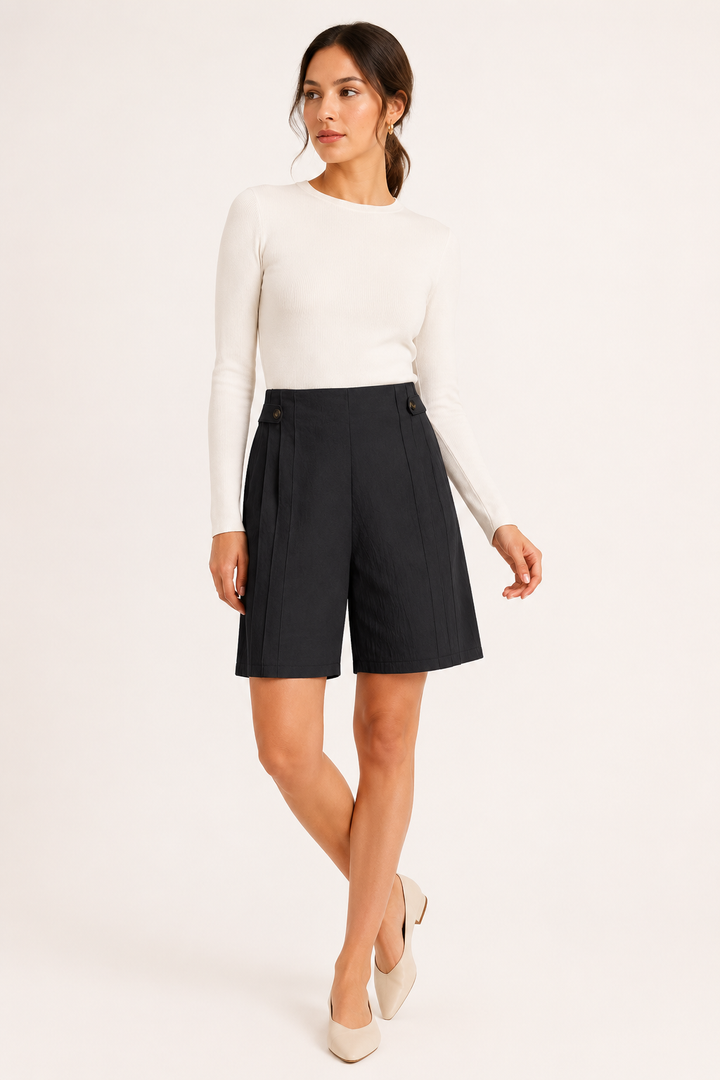 Dames short met hoge taille en knopen opzij - Maren