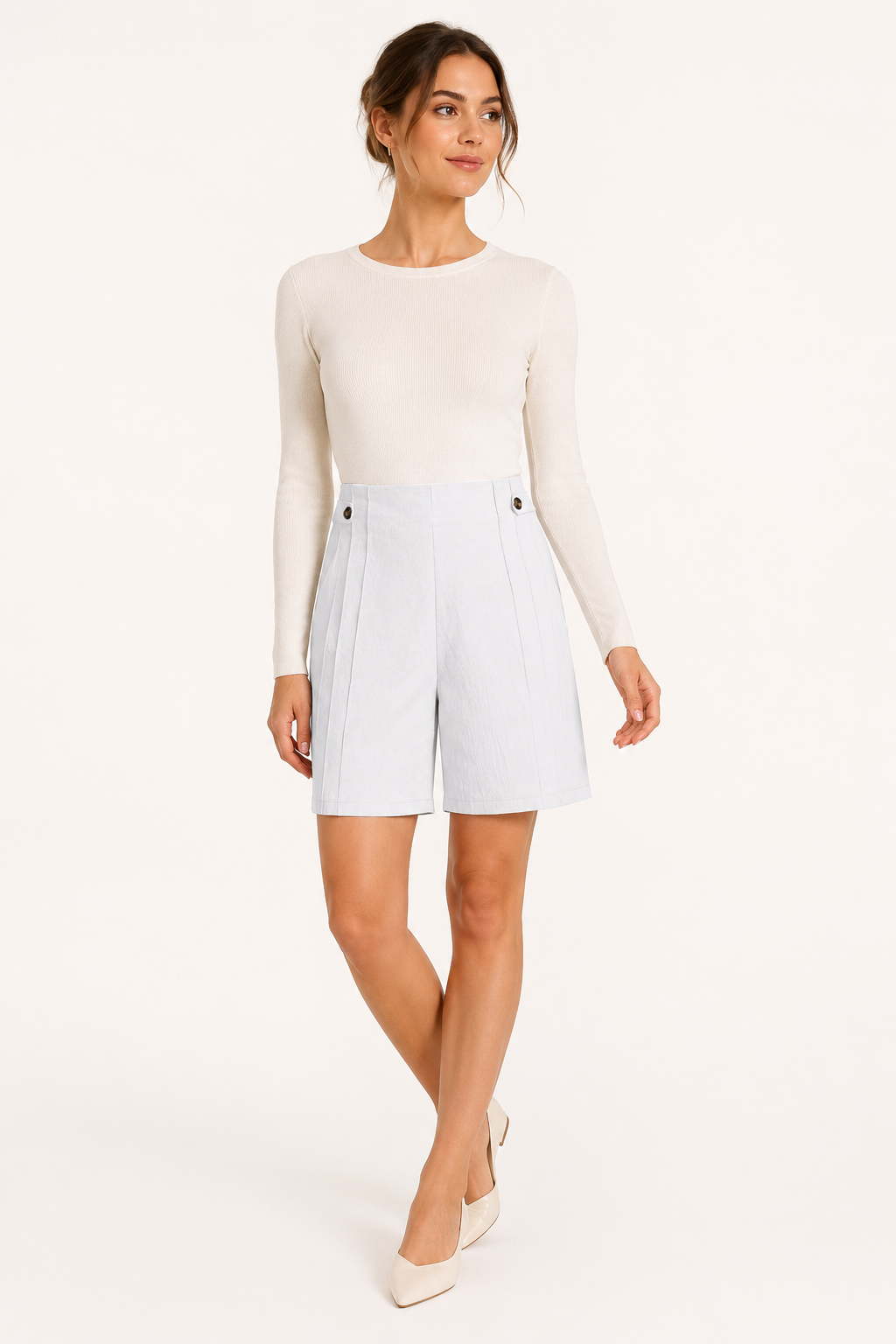 Dames short met hoge taille en knopen opzij - Maren
