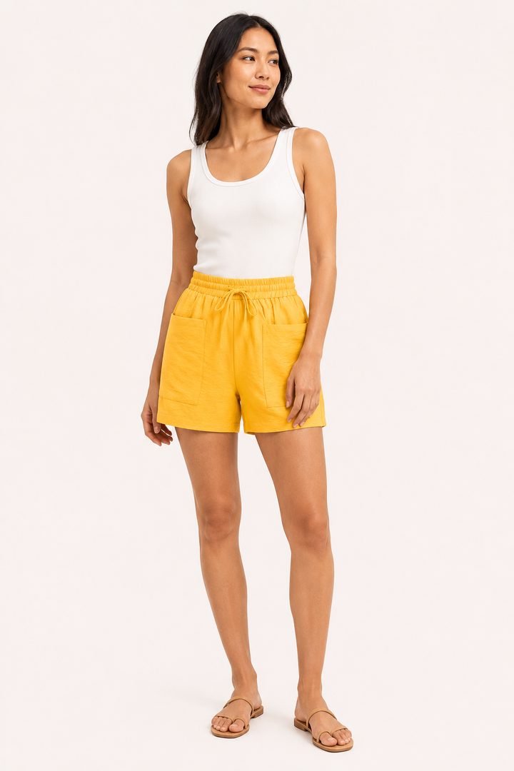 Elastische damesshort met zakken aan de voorkant - Lanni