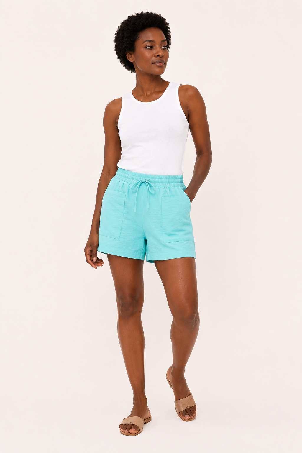 Elastische damesshort met zakken aan de voorkant - Lanni