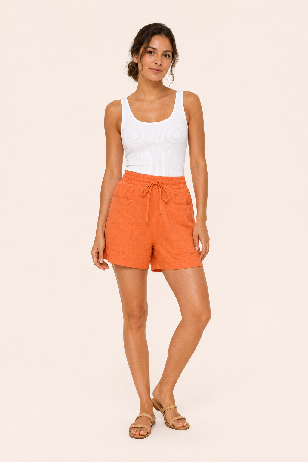 Elastische damesshort met zakken aan de voorkant - Lanni