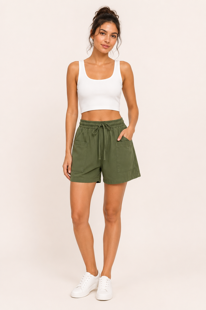 Elastische damesshort met zakken aan de voorkant - Lanni