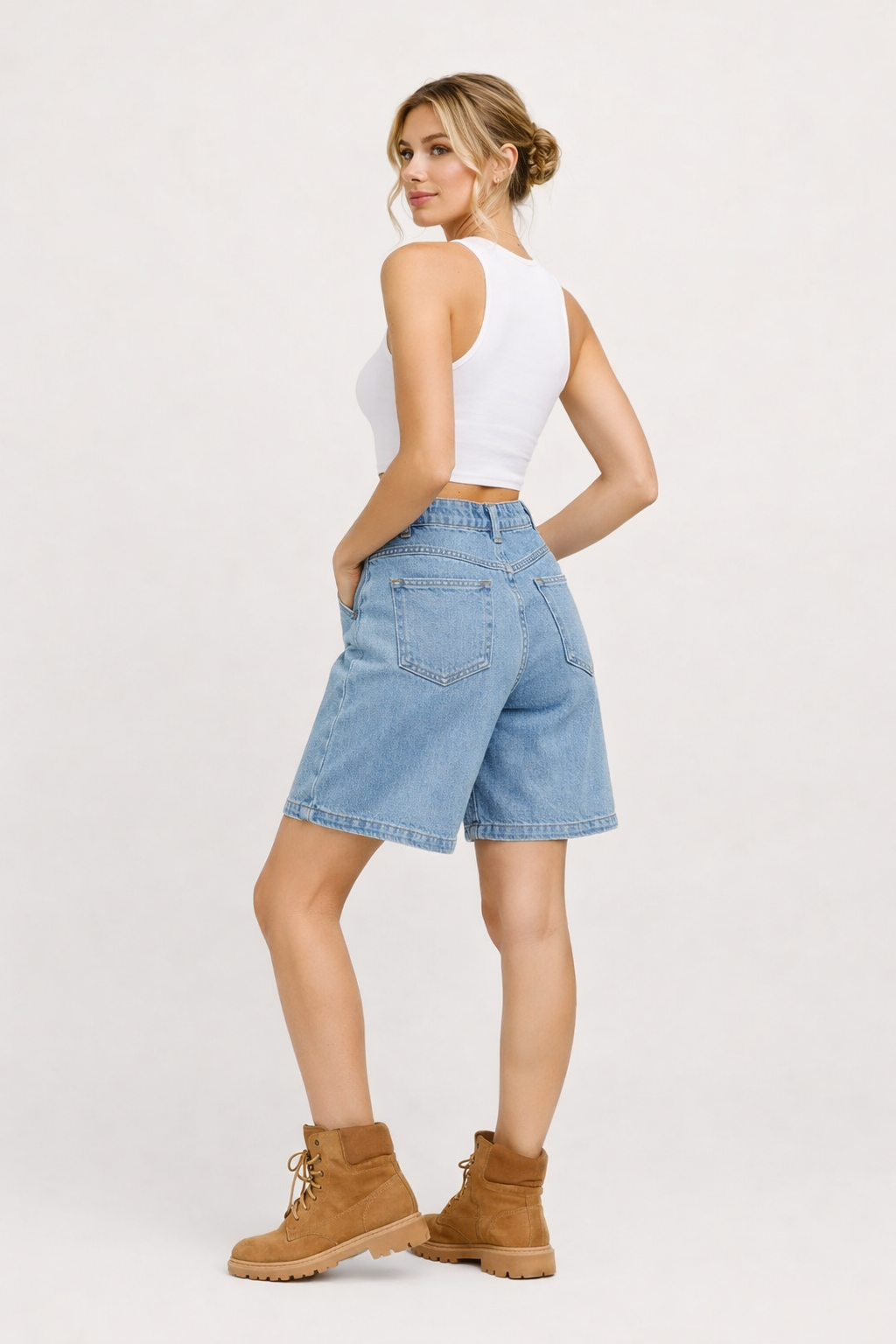 Dames denim bermuda met verstelbare knopen - Erika