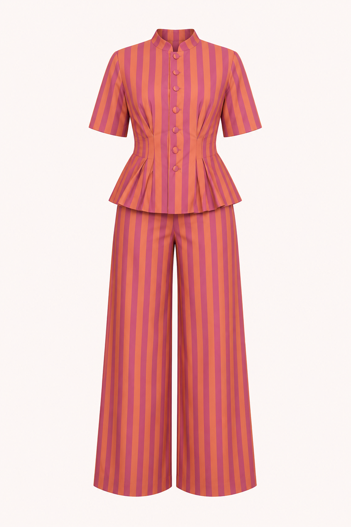 Elegante set bestaande uit een blouse met korte mouwen en een broek - Caussie