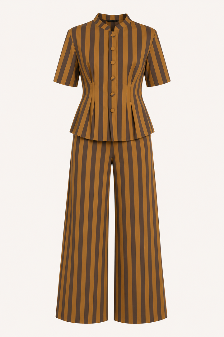 Elegante set bestaande uit een blouse met korte mouwen en een broek - Caussie