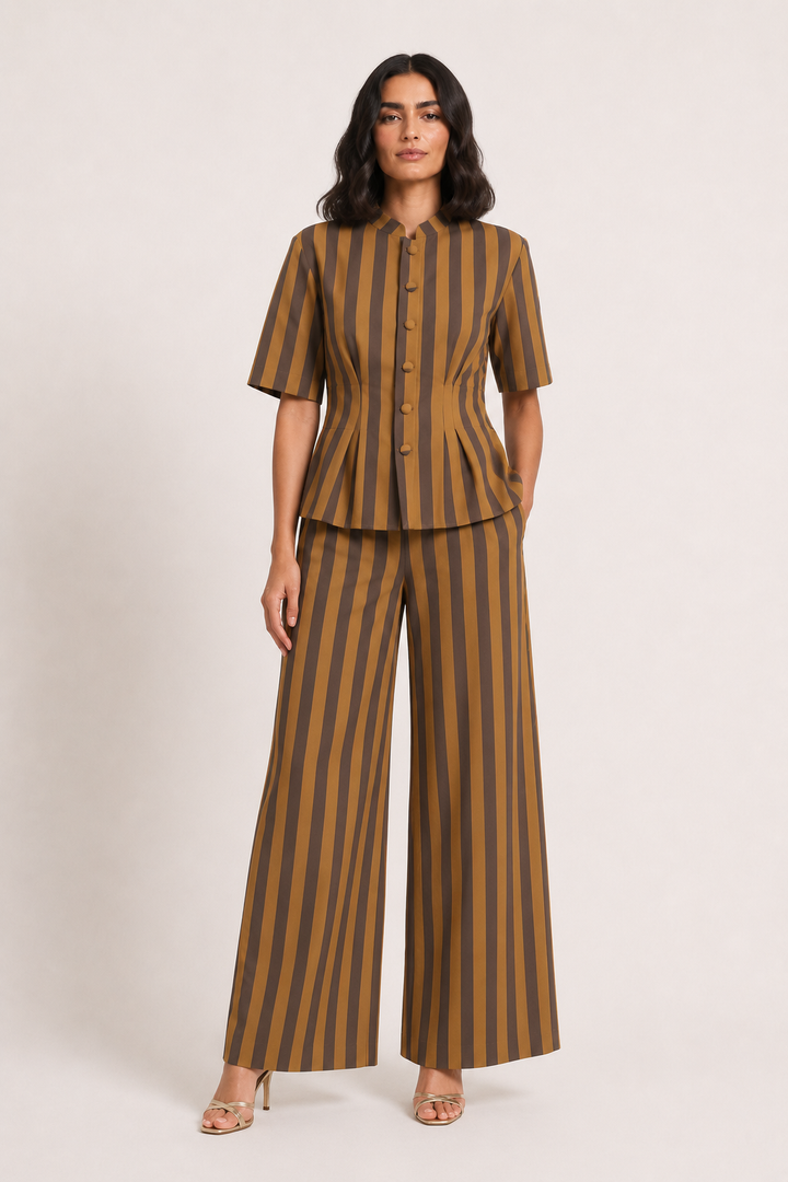 Elegante set bestaande uit een blouse met korte mouwen en een broek - Caussie