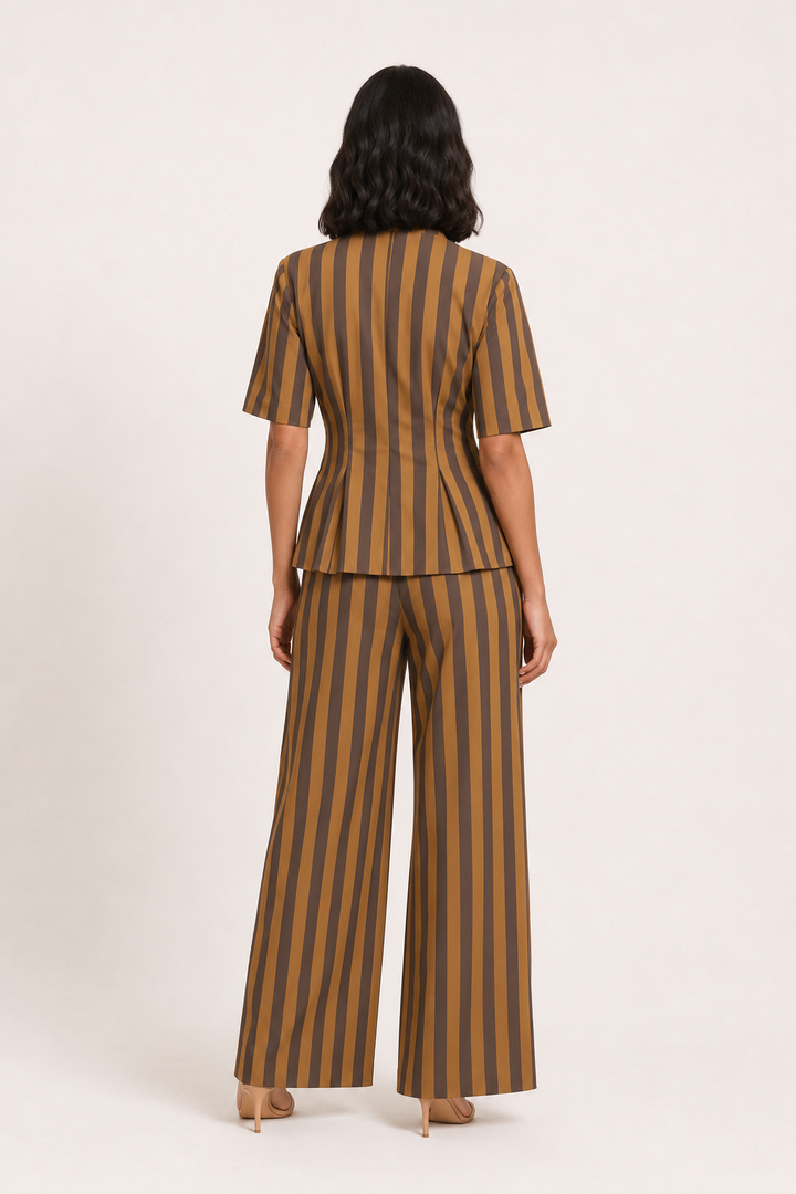 Elegante set bestaande uit een blouse met korte mouwen en een broek - Caussie