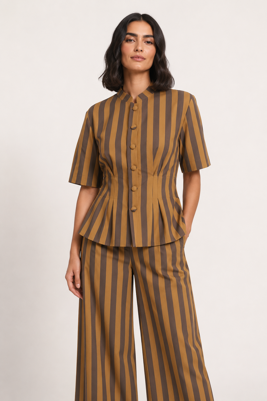 Elegante set bestaande uit een blouse met korte mouwen en een broek - Caussie
