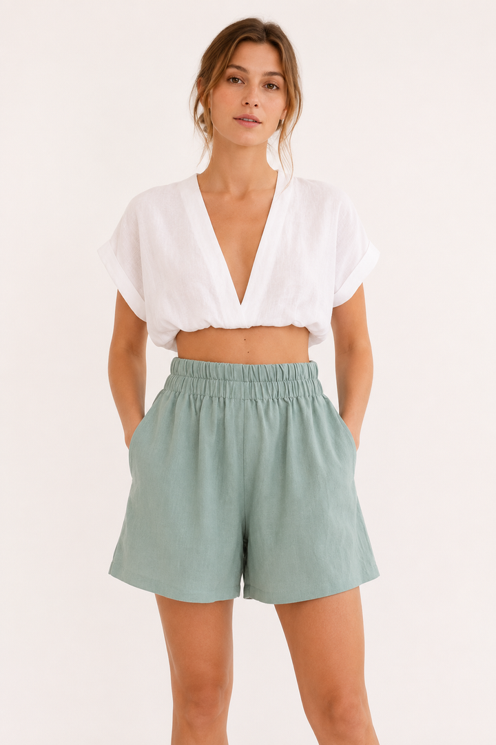 Korte broek met wijde pijpen en elastische taille - Klara