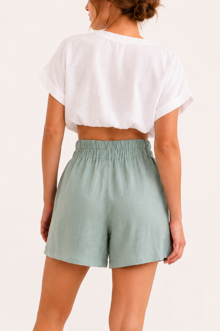 Korte broek met wijde pijpen en elastische taille - Klara