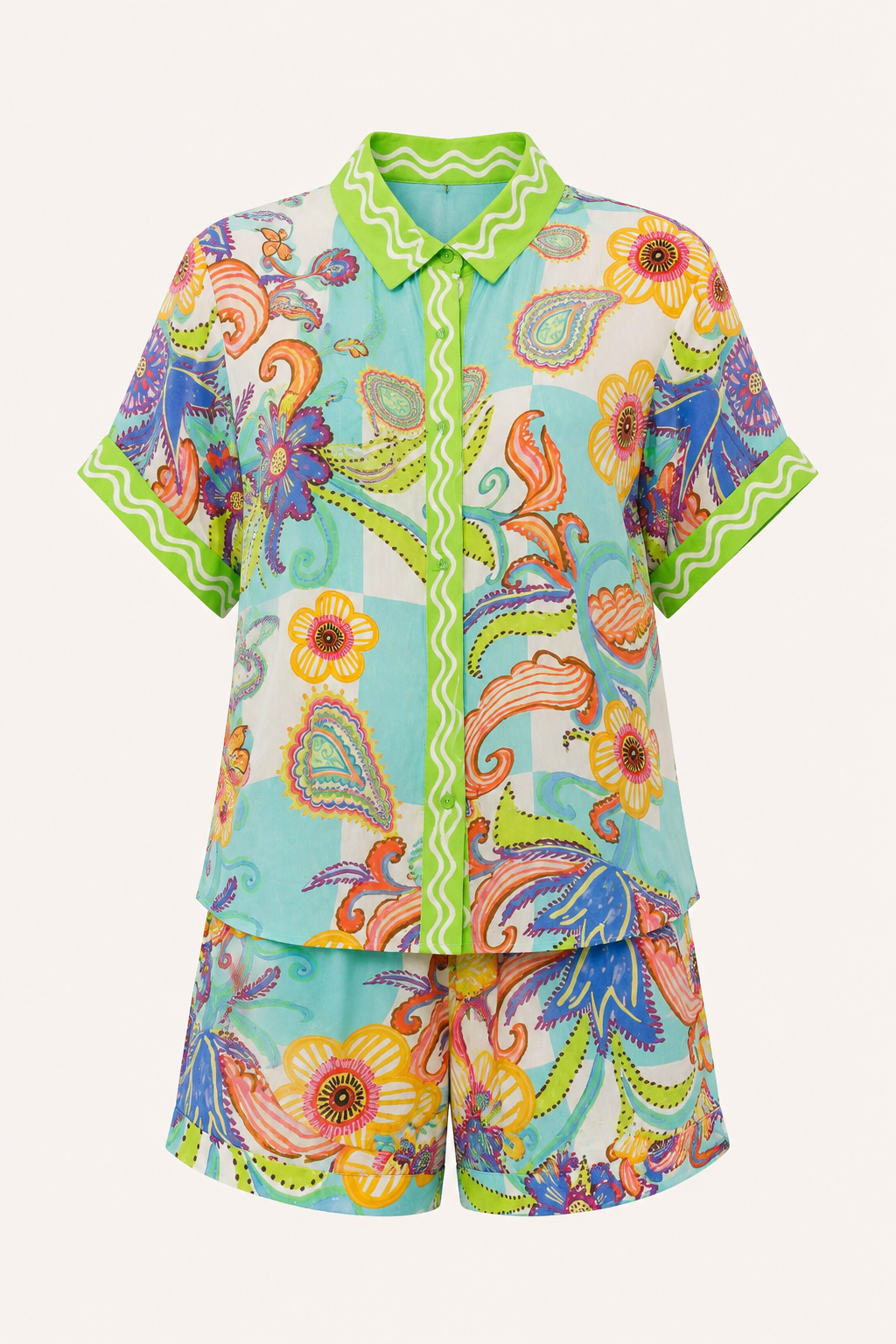 Damesset bedrukte blouse zomershort - Tabea