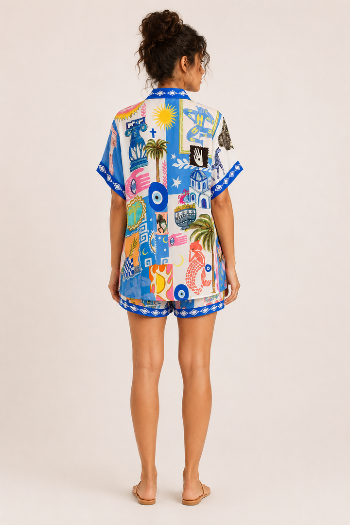 Damesset bedrukte blouse zomershort - Tabea