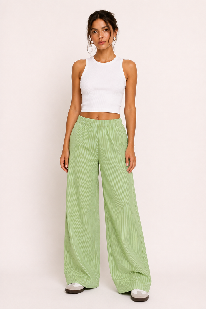 Dames casual broek gestreept wijd uitgesneden comfortabele elastische tailleband - Naire