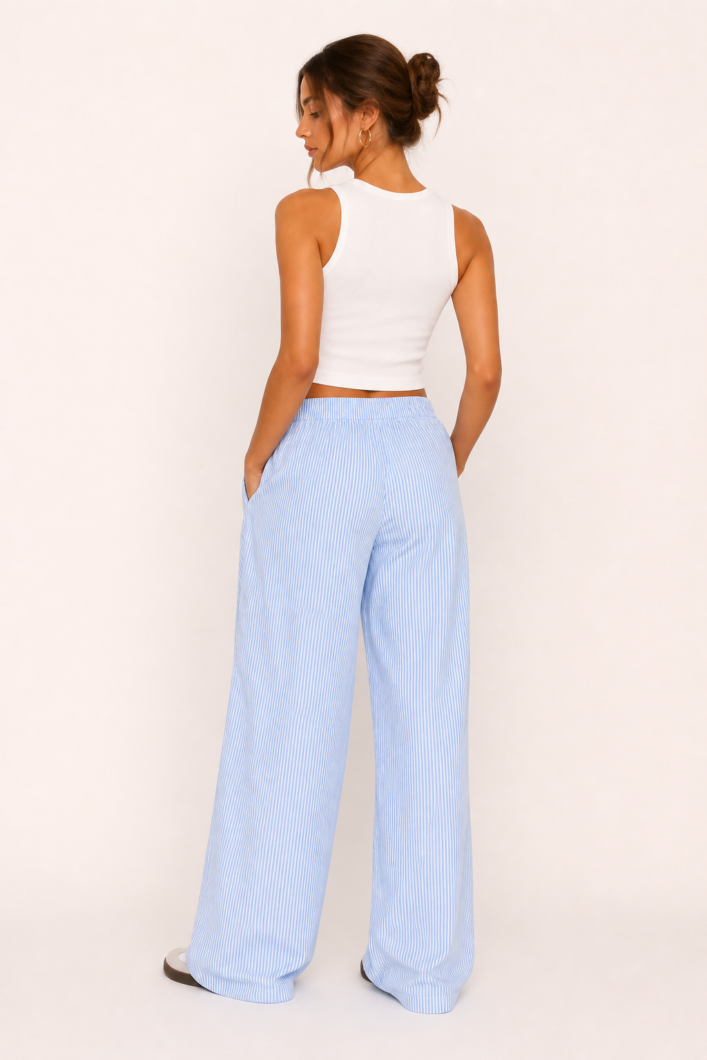 Dames casual broek gestreept wijd uitgesneden comfortabele elastische tailleband - Naire