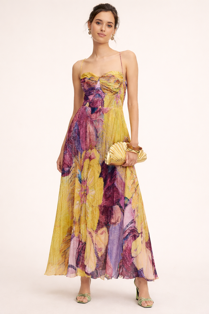 Elegante maxi-jurk met bloemenplooi - Camila