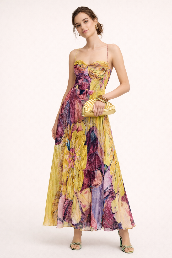 Elegante maxi-jurk met bloemenplooi - Camila