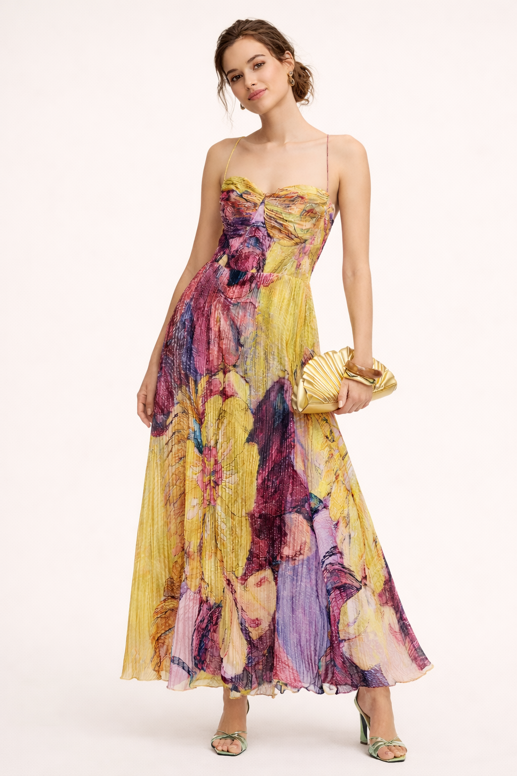 Elegante maxi-jurk met bloemenplooi - Camila