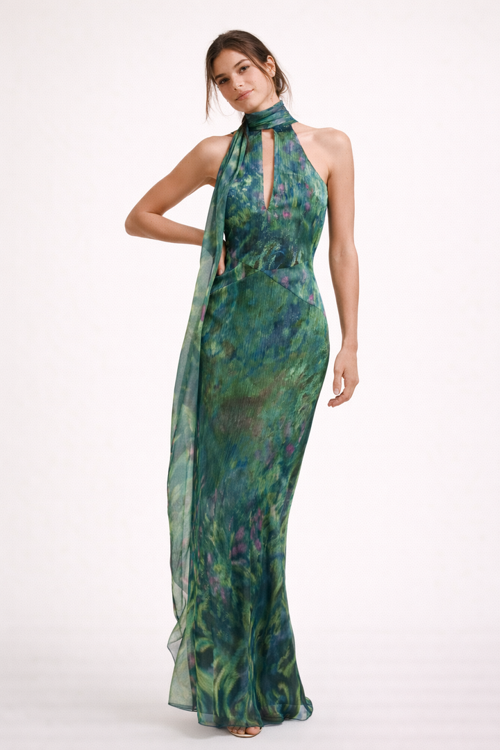 Dames maxi-jurk met halternek - Irissen