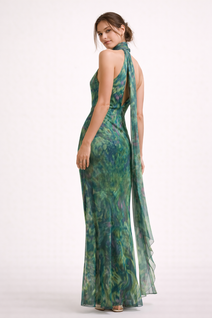 Dames maxi-jurk met halternek - Irissen