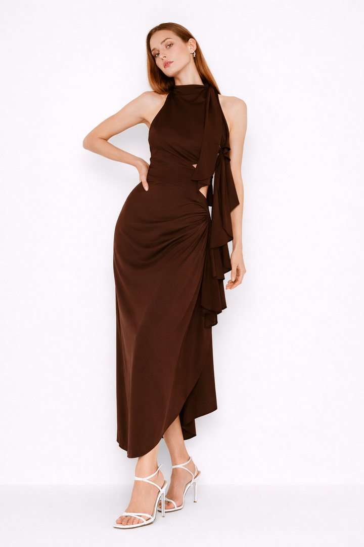 Dames maxi-jurk met halternek en zijsplit - Giulia