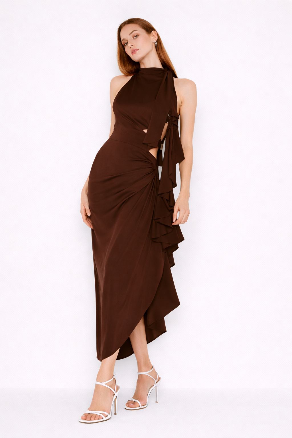 Dames maxi-jurk met halternek en zijsplit - Giulia