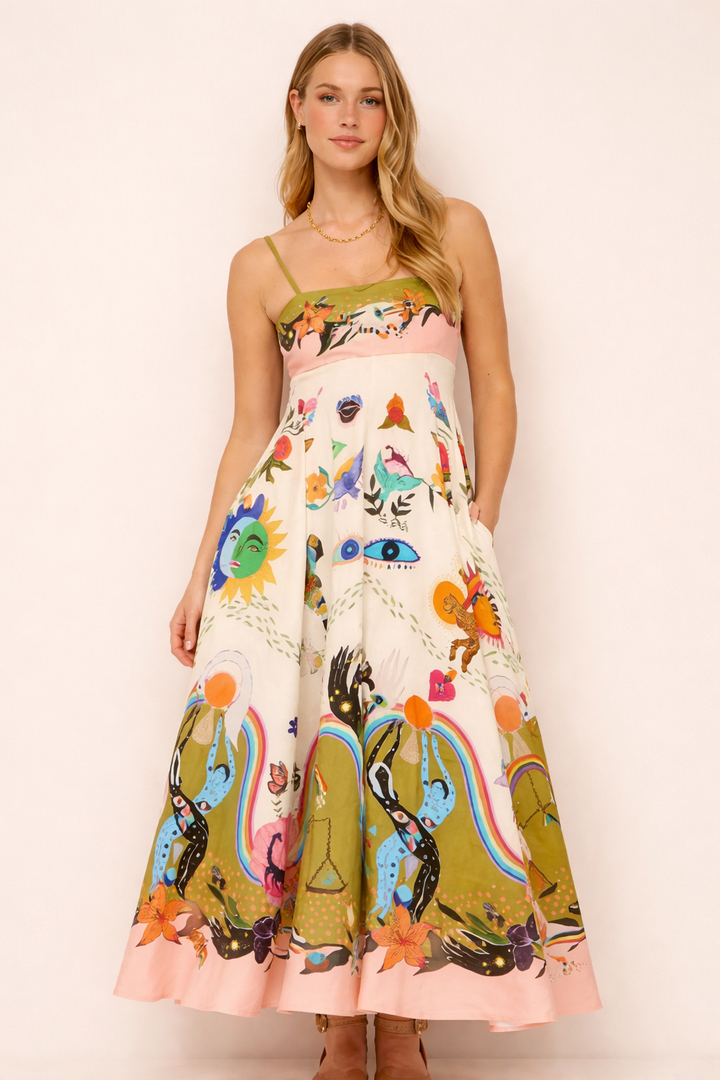 Dames maxi-jurk met artistieke print - Arianna