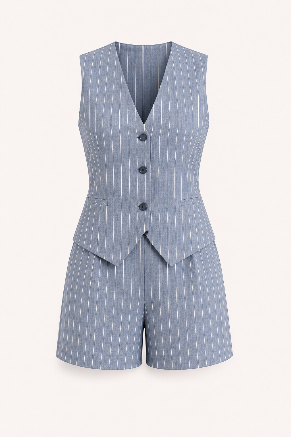 Damesset met gestreept gilet en hoog uitgesneden shorts - Pinny