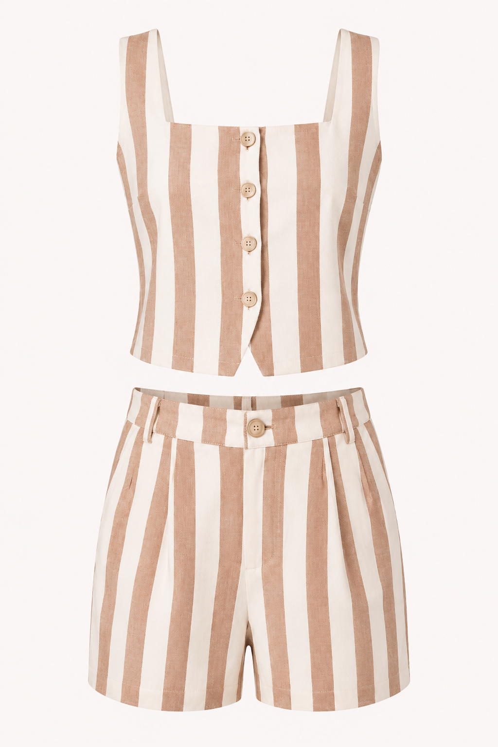 Damesset met gestreept gilet en hoog uitgesneden shorts - Rieke
